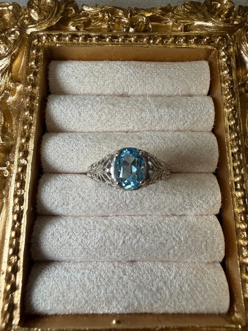 CNA Sterling Silver Oval Blue Topaz Vintage-Style Ring - Size 6